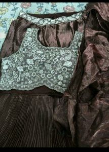 Embroidered Crop Top &amp; Pleated Skirt Set