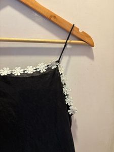 Beautiful Black Floral Lace Trim Top