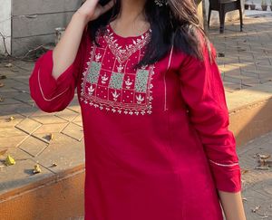 RED EMBROIDERY KURTI