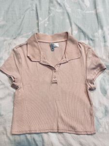 Ribbed Cropped Polo Shirt
