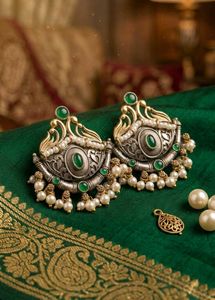 Exquisite Oxidized Silver Earrings with Emerald &