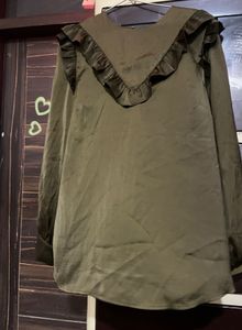 Olive Green Ruffle Top