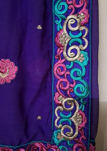 Purple Embroidered Sari