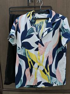 Floral Print Short Sleeve Shirt and pant
