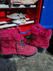 Maroon Fur Trim Boots