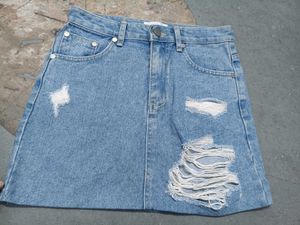 Distressed Denim Mini Skirt
