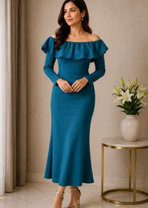 Teal Off-Shoulder Maxi Dress