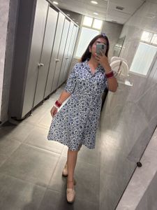 Blue &amp; White Printed Midi Dress