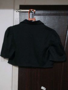 Black Cropped Blazer Top