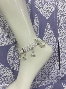Silver Anklet with Colorful Beads