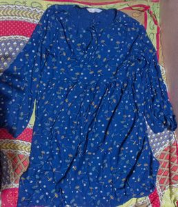 Blue Floral Pattern A Line Mini Dress