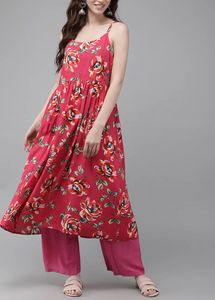 Anouk Women Pink Floral Print A-Line Kurta