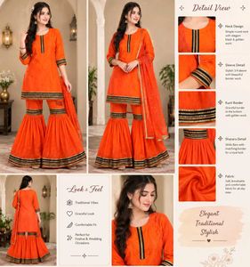 coral Sharara Set with Golden blackBorder