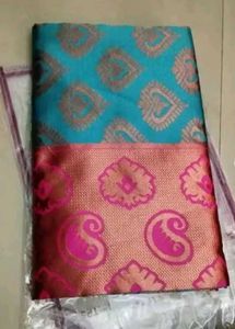 Elegant Teal &amp; Pink Silk Saree