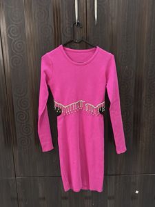 Pink Dress with Embellished Waistline