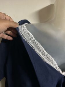 Navy Blue Lace Trim Top