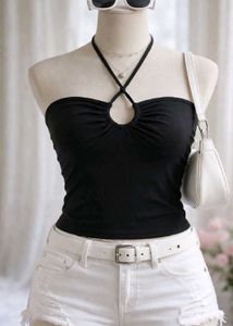 Black Halter Neck Crop Top