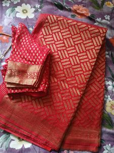 Vibrant Red Banarasi Georgette Saree with Blouse