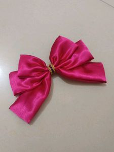 Shiny Pink Satin Bow Hair Clip
