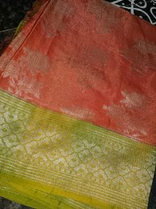 Elegant Orange Saree with Green Border
