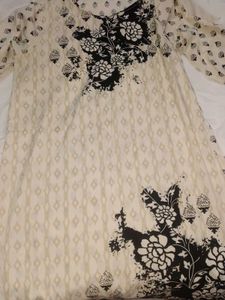 Cream Kurta with Black Floral Print