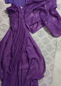 Purple Sequin Saree with Blouse