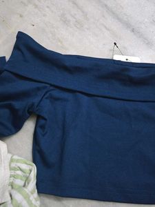 blue off-shoulder crop top