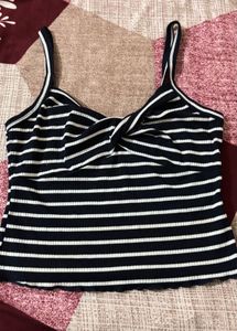 Striped Knot Front Crop Top