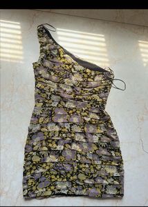 One Shoulder Floral Print Mini Dress