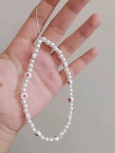 Charming Pearl Phone Charm with Heart Beads