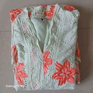 Beautiful Light Green Kurta Set with Orange Floral