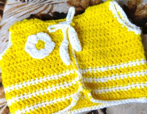 🧶Handmade Crochet Baby Cardigan– Yellow &amp; White