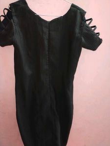 Stylish Dark Green Ribbed Dress