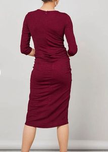Elegant Ruched V-Neck Midi Dress XL/40 inches