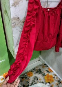 Red Ruffle Sleeve Off-Shoulder Top
