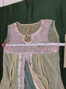 Neted Frock With silwer Block Print