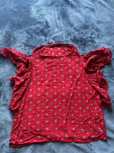 Red Floral Ruffle Top