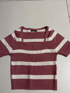 Striped Square Neck Knit Top