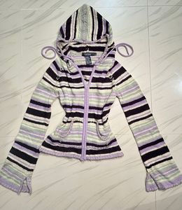 Vintage Striped Double Zip-Up Hoodie