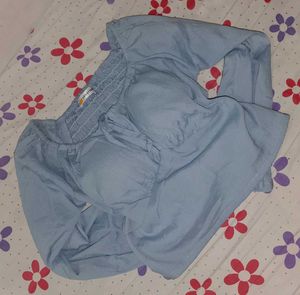 Light Blue Smocked Off-Shoulder Top