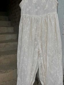 Cream Embroidered Jumpsuit with Bow Detail