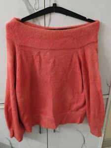 Coral off shoulder Knit Sweater