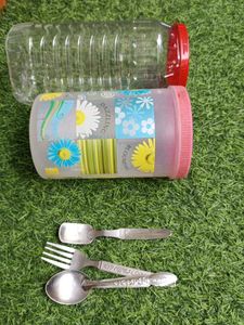 Used Cutlery Set and Container
