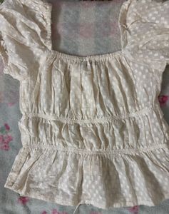 Cream Textured Puff Sleeve Crop Top