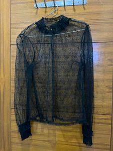 Sheer Black Star Print Top
