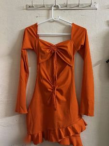 🧡 Tangerine Ruched Cut-Out Mini Dress| Y2k