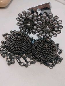 Oxidized Silver Jhumka Earrings