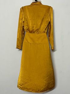 Pintresty Mustard Yellow Satin Wrap Dress