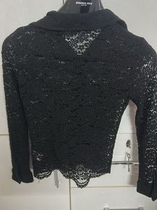 Black Lace Button-Up Top
