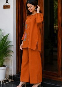 Rust Embroidered Kurta and Palazzo Set